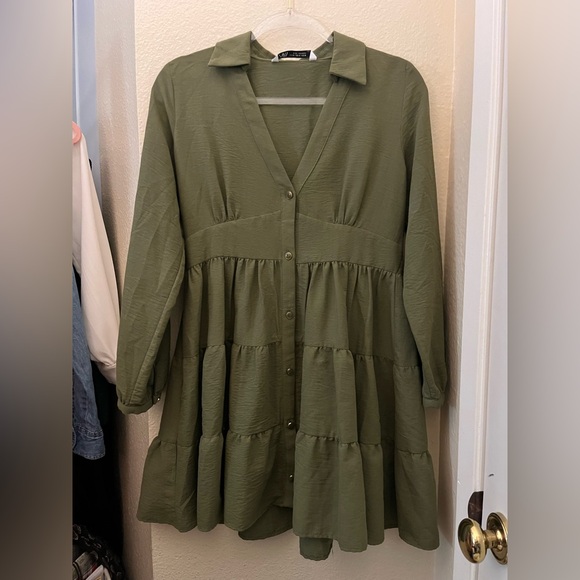 Zara Dresses & Skirts - Zara Khaki Green Collared Dress